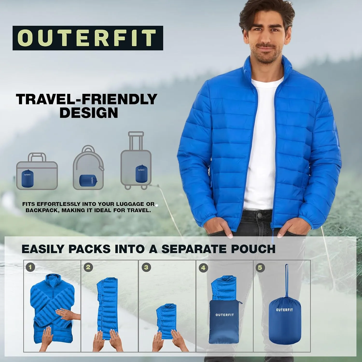 Packable Puffer Jacket Men, Warm Lightweight Winter Jackets for Men