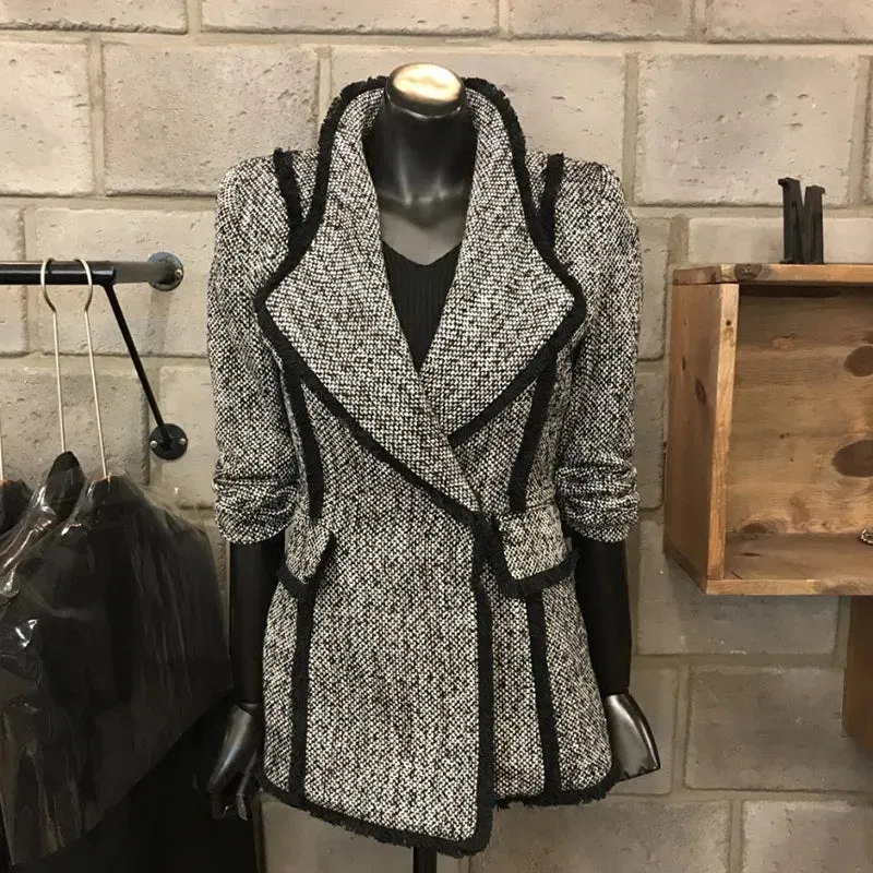 Plaid Single Lapel Collar One Button Blazer Style Jacket