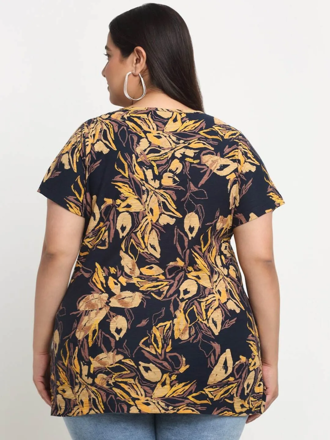 plusS Plus Size Abstract Printed Casual Cotton T-shirt