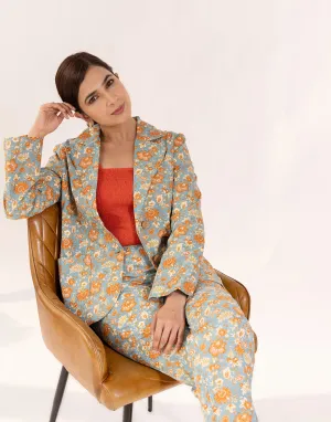 Prague Blazer pants set of two pcs (Flower Print)