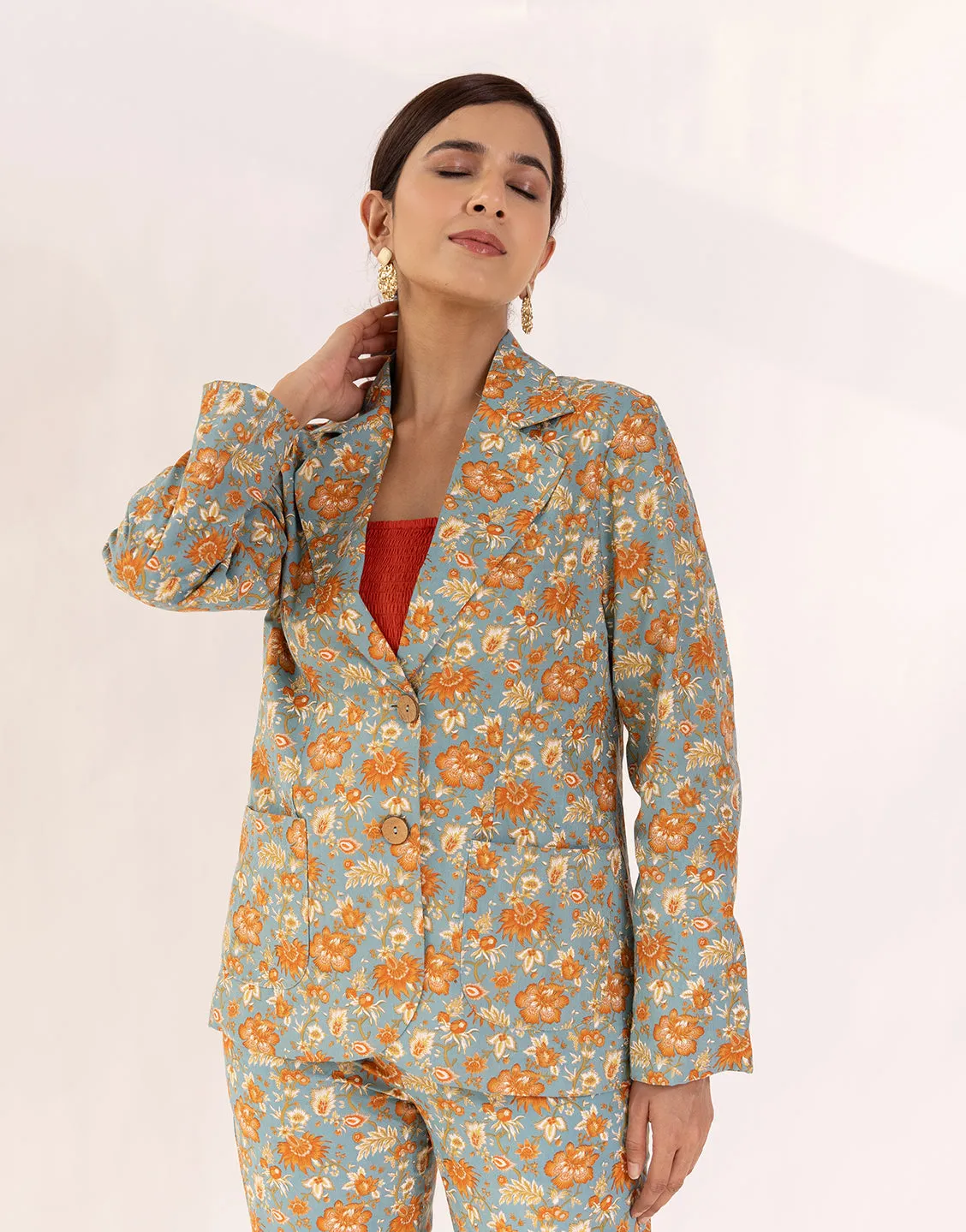 Prague Blazer pants set of two pcs (Flower Print)