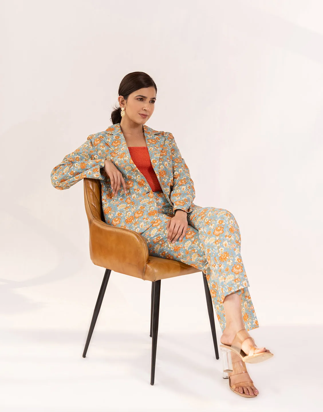 Prague Blazer pants set of two pcs (Flower Print)