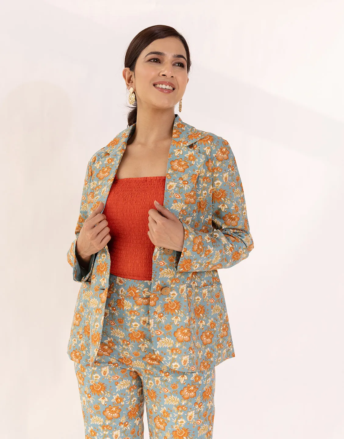 Prague Blazer pants set of two pcs (Flower Print)