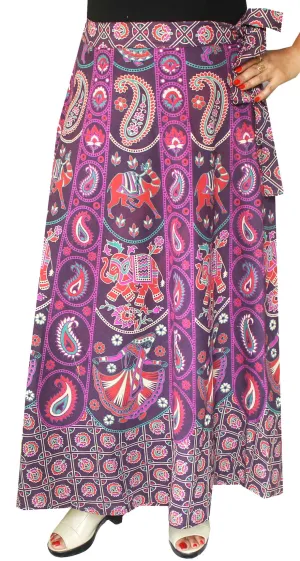 Printed Long Cotton Wrap Skirt India Women (Purple)