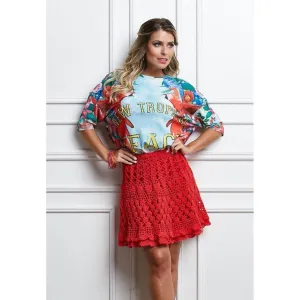 Red crochet mini skirt