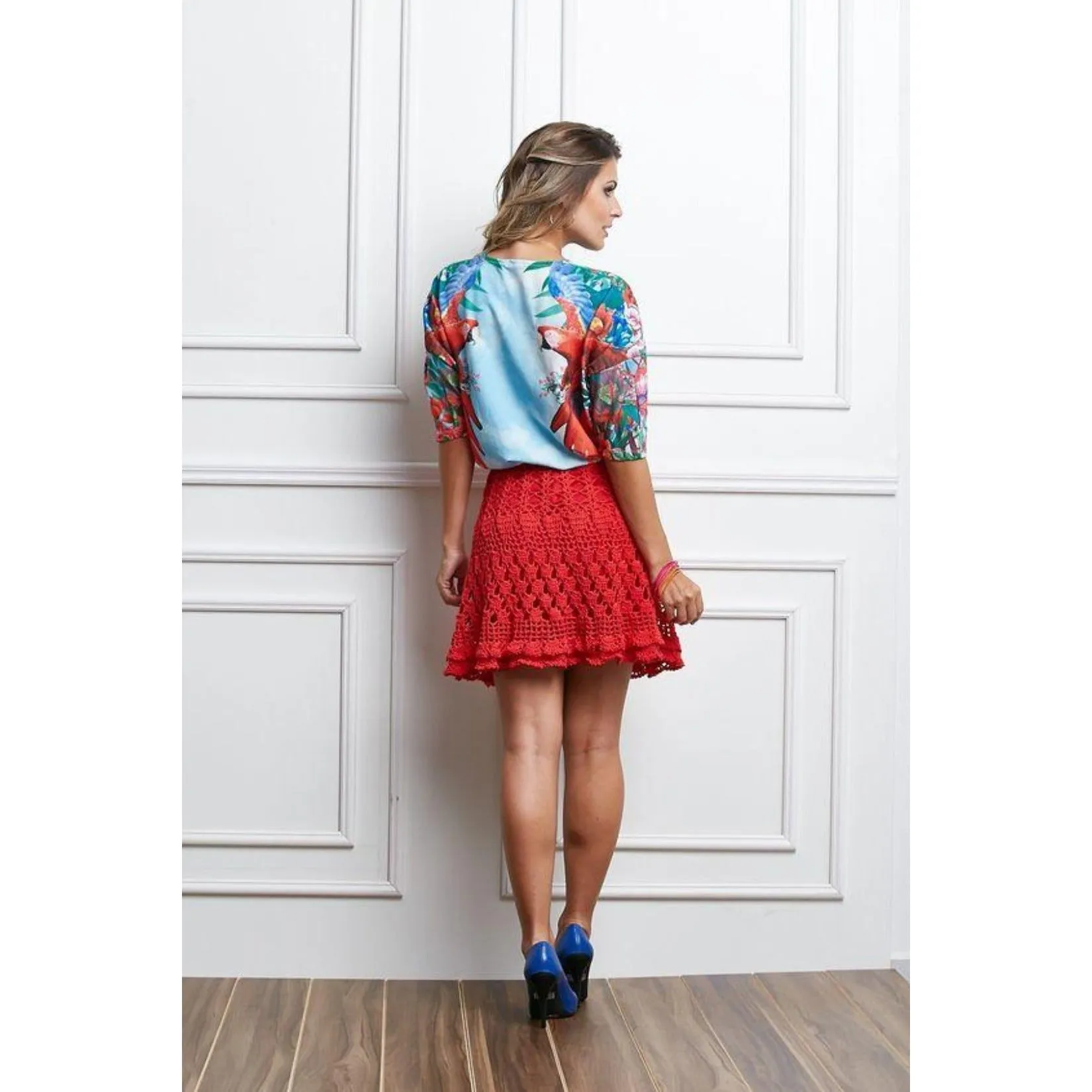Red crochet mini skirt