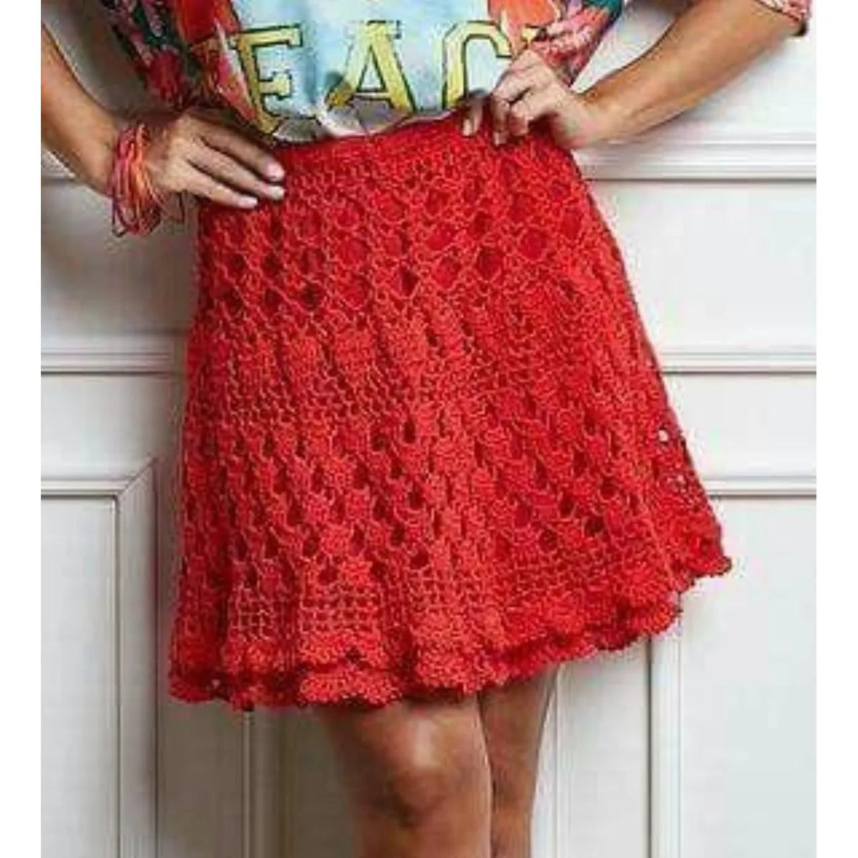 Red crochet mini skirt