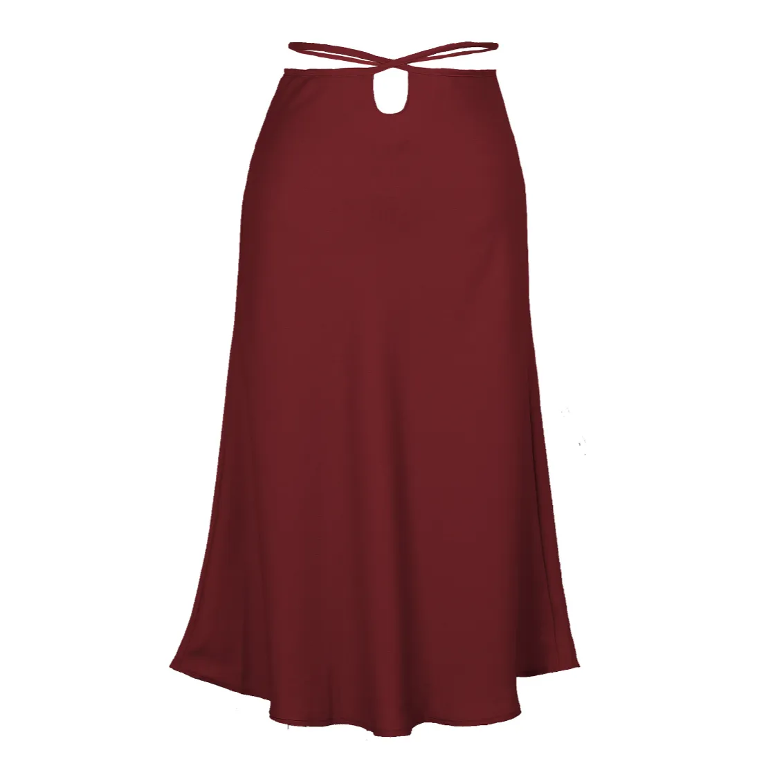 Satin Tied Waist Peek-A-Boo Midi Skirt