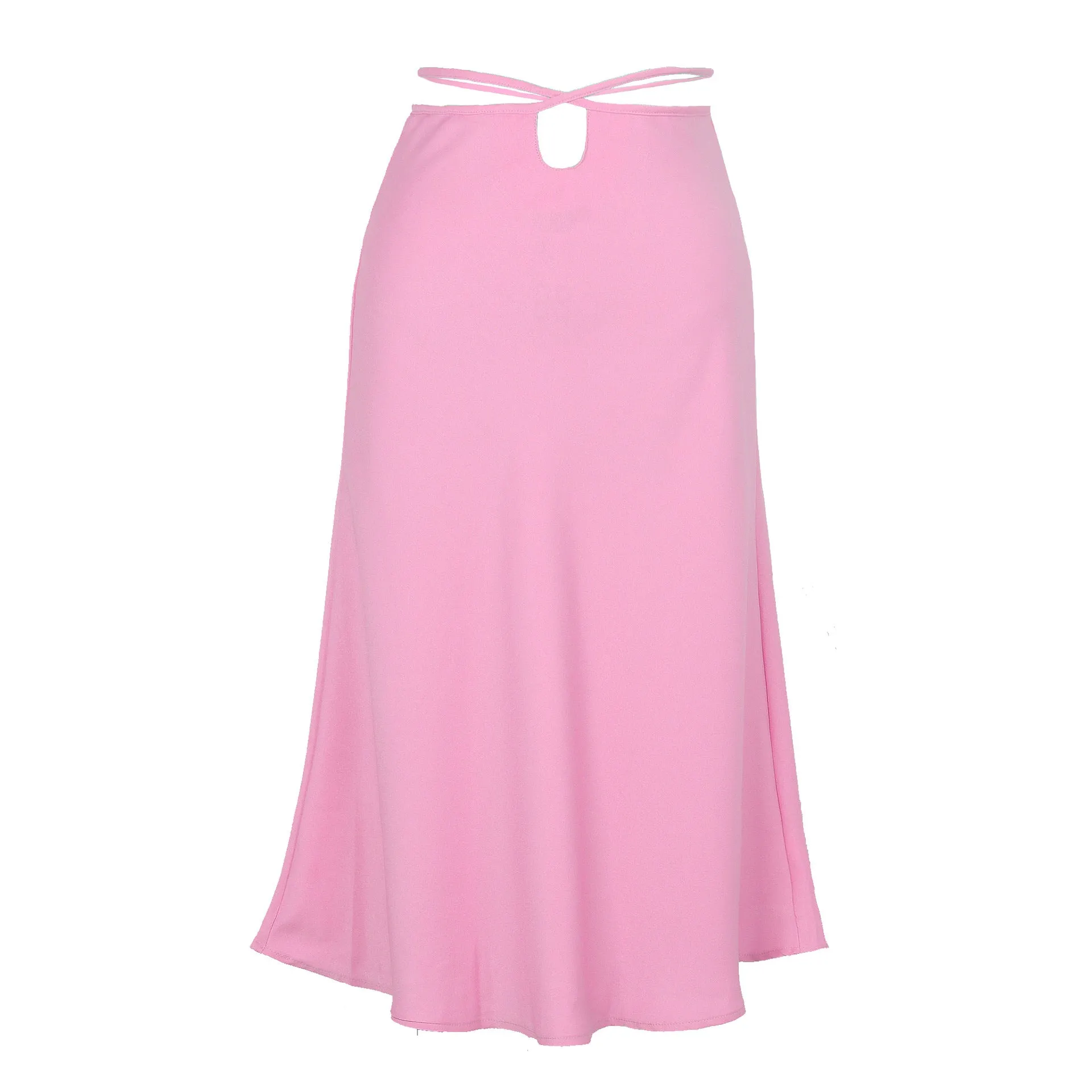 Satin Tied Waist Peek-A-Boo Midi Skirt