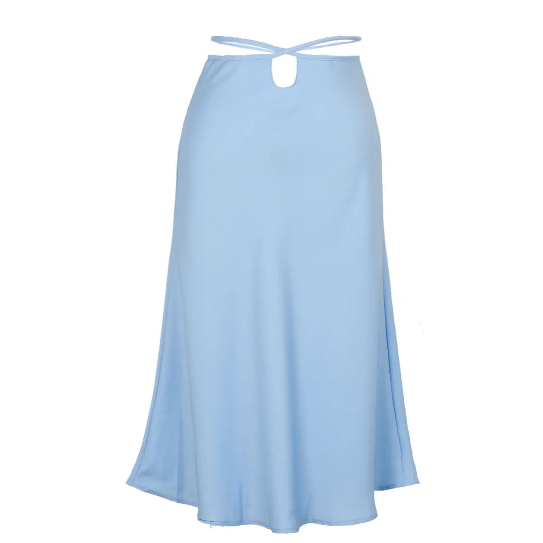 Satin Tied Waist Peek-A-Boo Midi Skirt