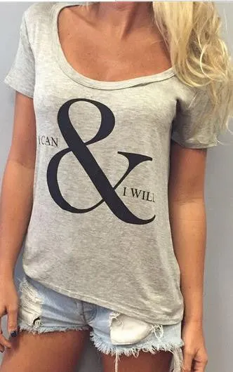 Scoop Letter Flower Print Short Sleeves Casual T-shirt