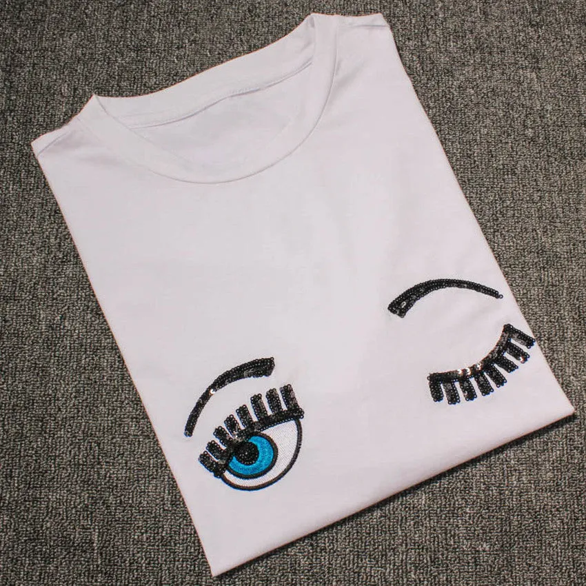 Sequins Loose Style T Shirts Women Casual Tops