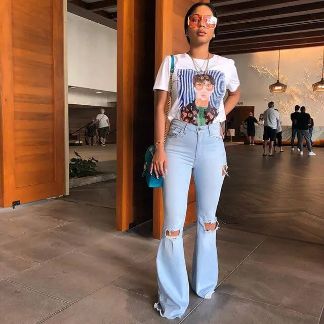 Sexy Flare High Waist Ripped Denim Pants