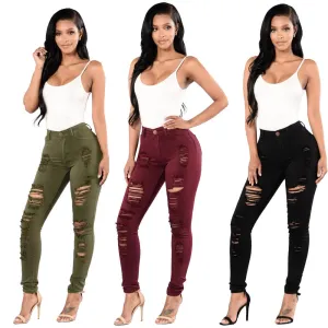 Sexy High Waist Stretch Skinny Ripped Pants