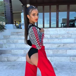 Sexy Red High Waist Buckle Elastic Ankle Pants