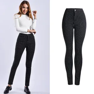 Sexy Stretch High Waist Black Stripes Skinny Pants