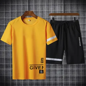 Short Sleeve Set Men's Summer New Print T-shirt and Shorts Two Piece Simple Casual Sports T Shirts Tracksuit Men Clothing S1894648