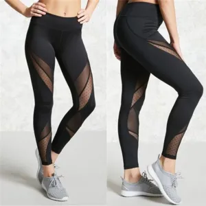 Sports Black High Waist Mesh Skinny Leggings Pants