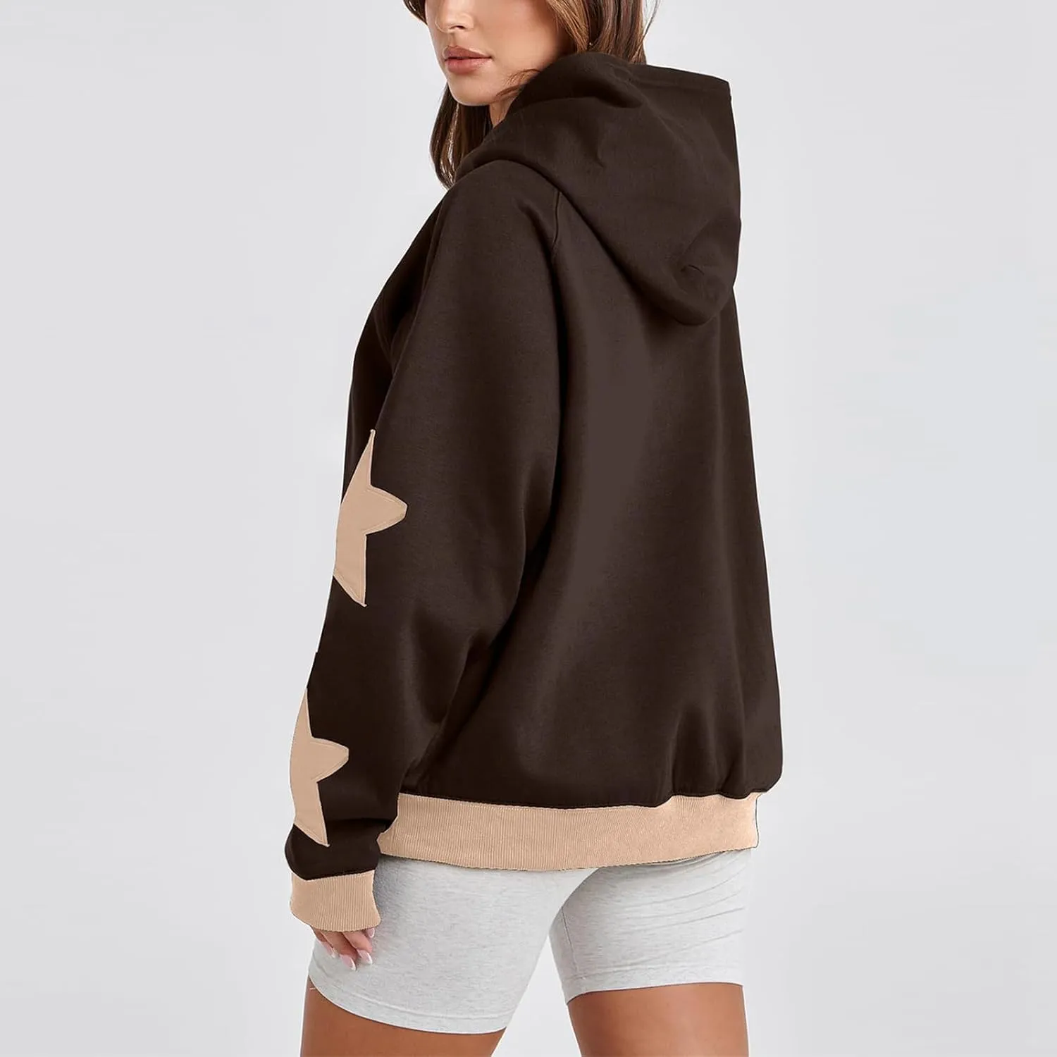 Star Pattern Oversized Hooded Sweatshirt for Women Casual Trendy Streetwear 2024 Teen Girls Pullover Tops with Pocket