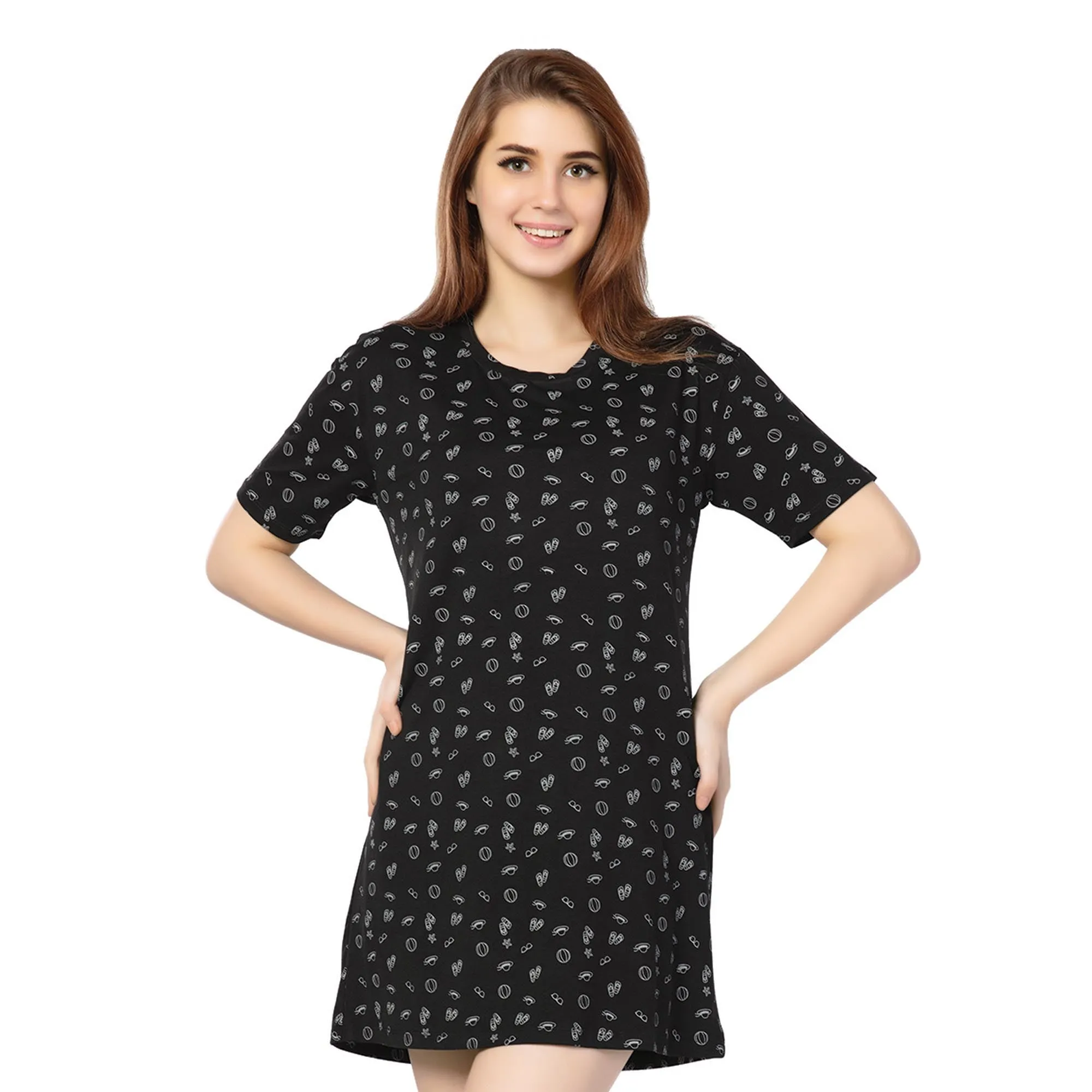 STD-24006 Cotton External Summer T-Shirt Dress Black