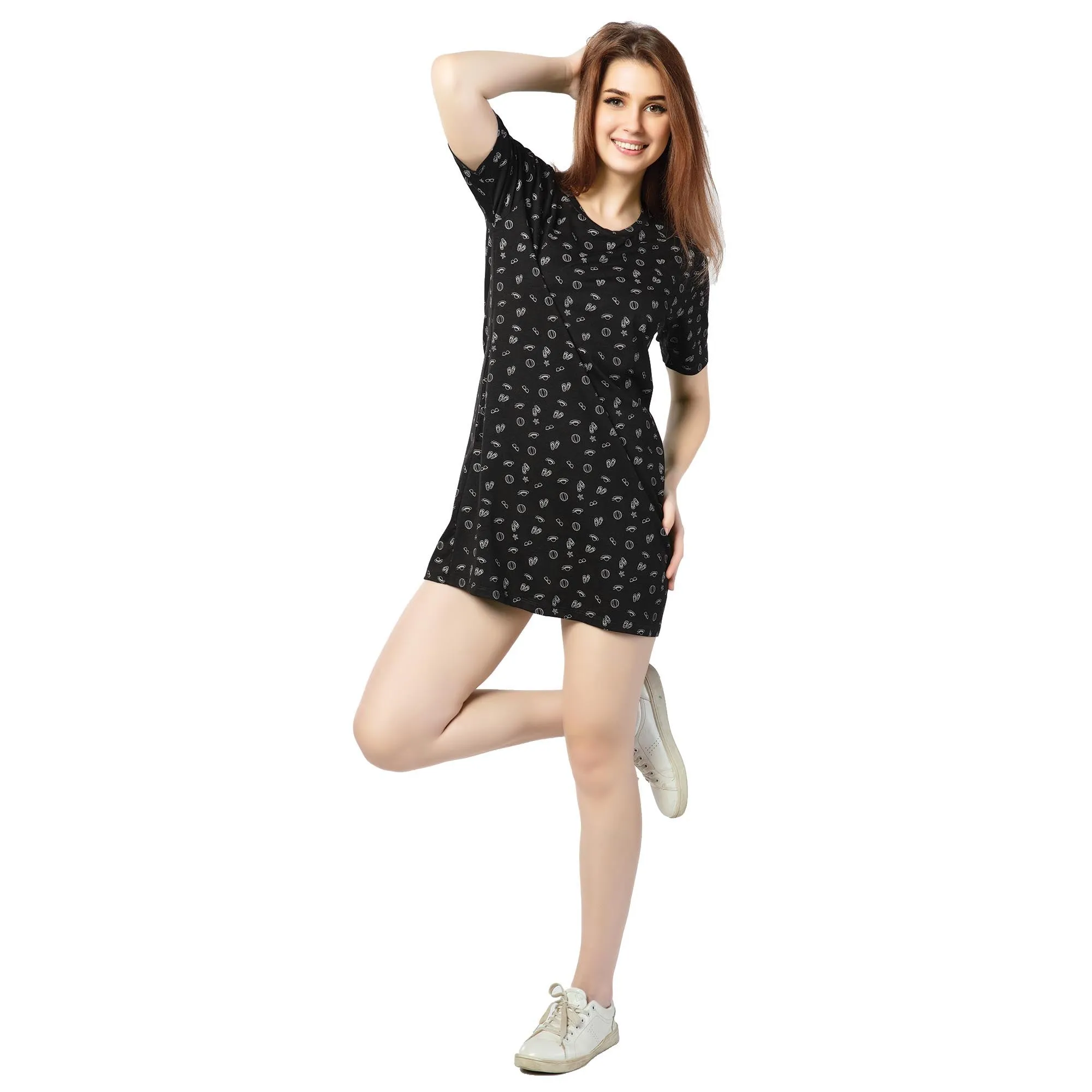 STD-24006 Cotton External Summer T-Shirt Dress Black