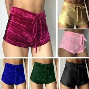 Strap Velvet High Waist Short Pants
