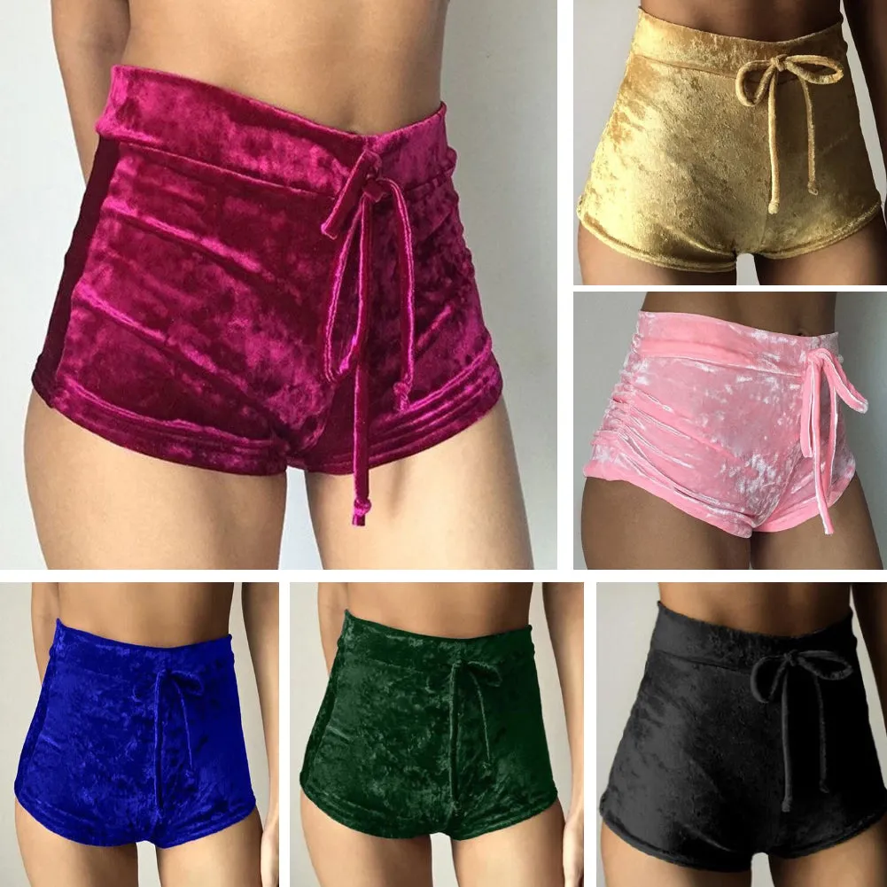 Strap Velvet High Waist Short Pants