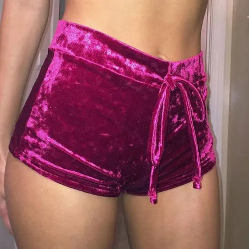 Strap Velvet High Waist Short Pants