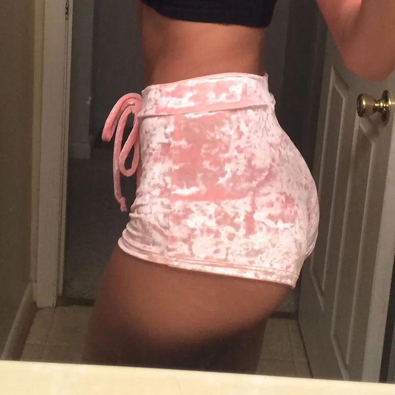 Strap Velvet High Waist Short Pants