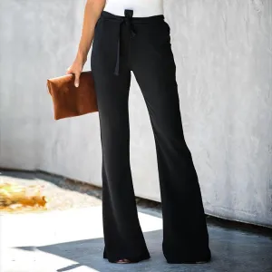 Summer Flare High Waist Belt Solid Color Pants