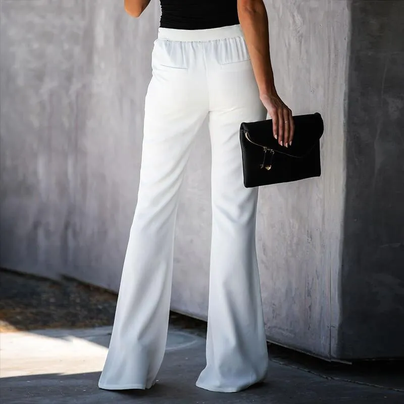 Summer Flare High Waist Belt Solid Color Pants