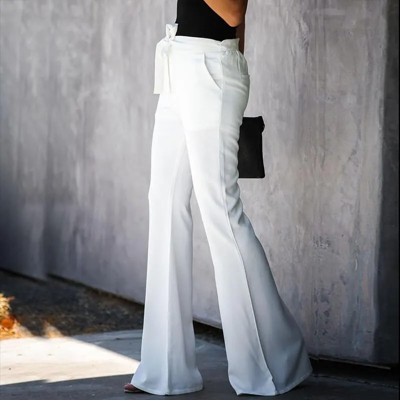 Summer Flare High Waist Belt Solid Color Pants