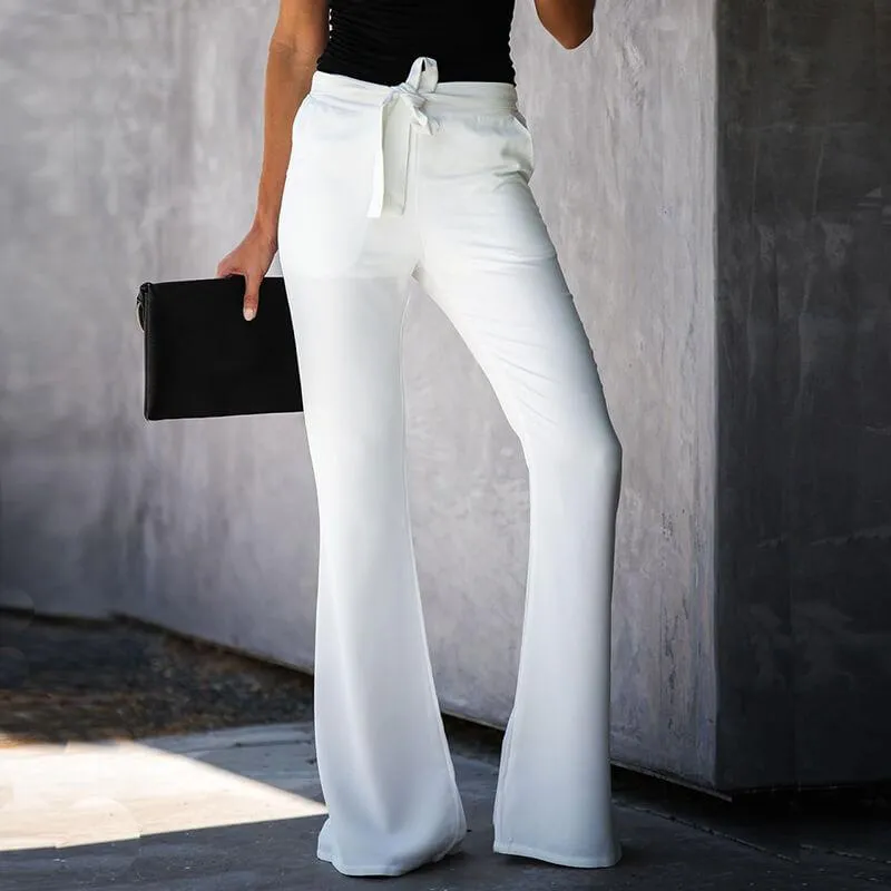 Summer Flare High Waist Belt Solid Color Pants