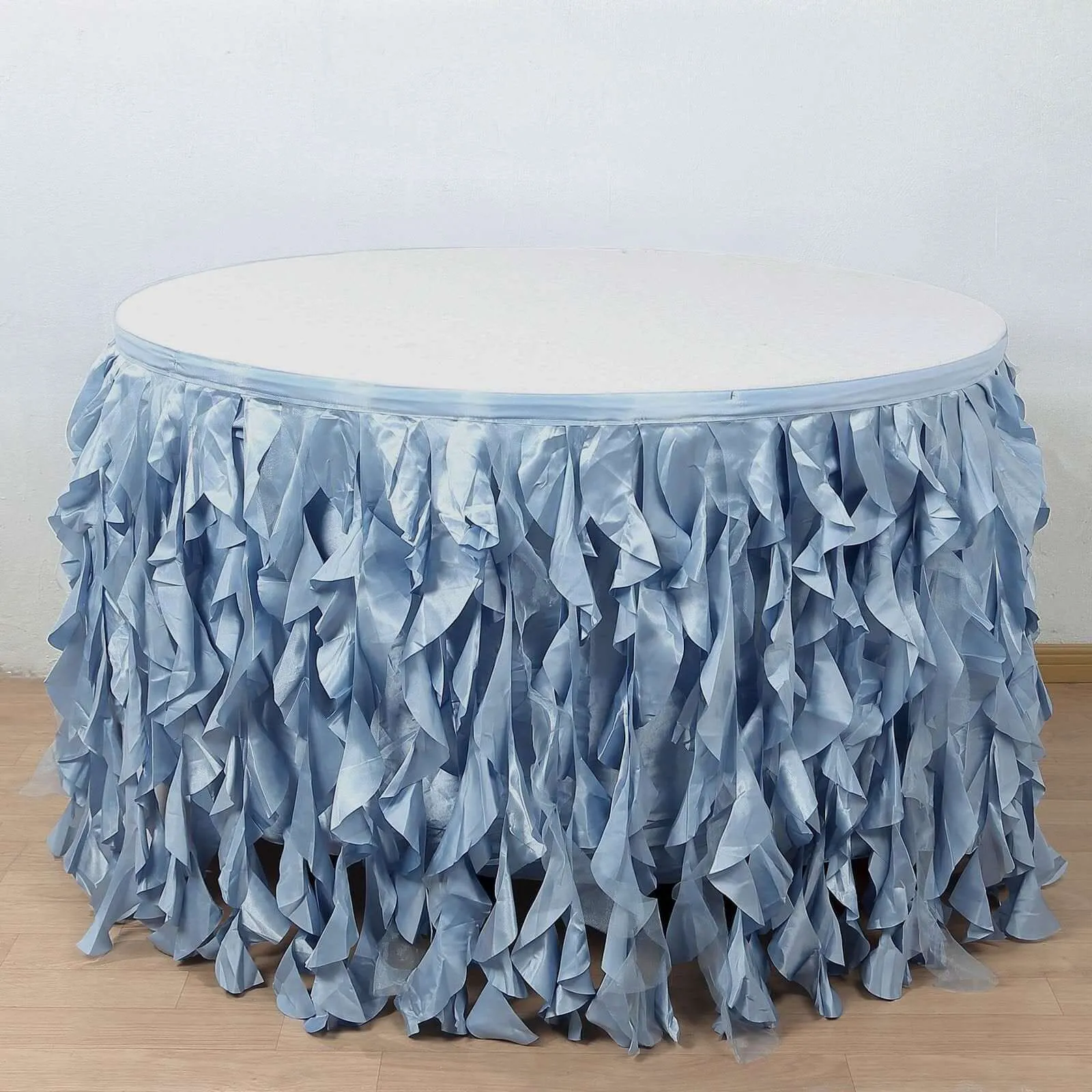 Taffeta Table Skirt 17ft Dusty Blue - Curly Willow Table Cover