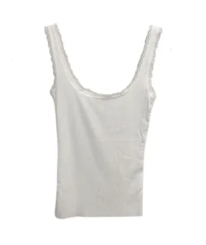 The Gabby Lace Trim White Tank