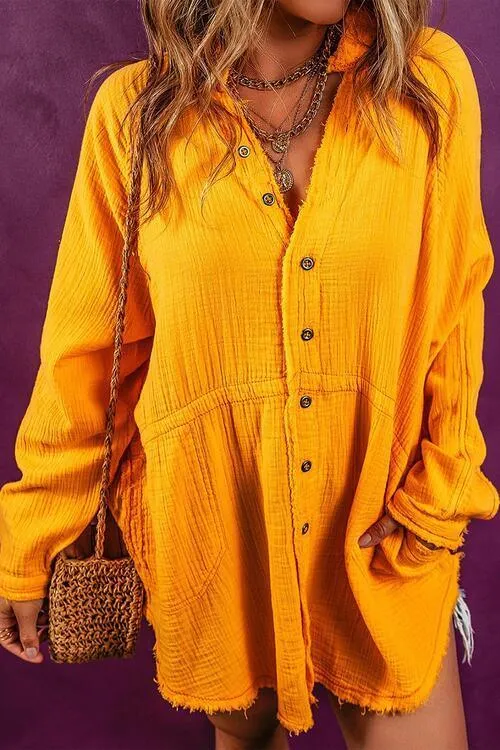 Unrestricted Button Up Long Sleeve Tunic Shirt