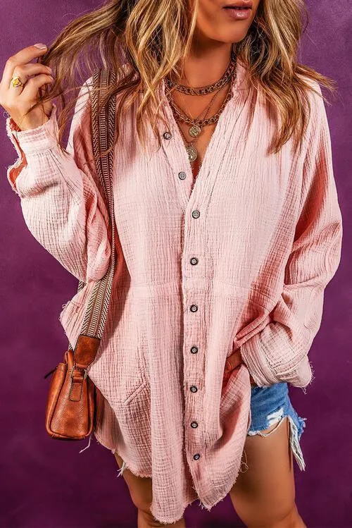 Unrestricted Button Up Long Sleeve Tunic Shirt
