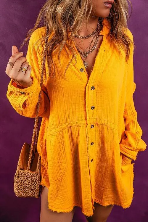 Unrestricted Button Up Long Sleeve Tunic Shirt
