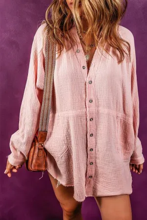 Unrestricted Button Up Long Sleeve Tunic Shirt