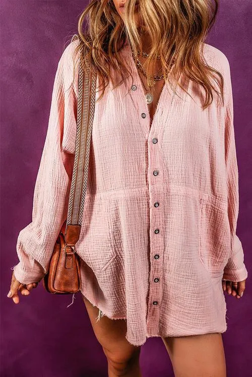 Unrestricted Button Up Long Sleeve Tunic Shirt