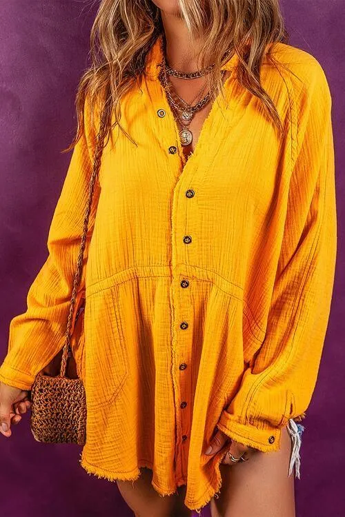 Unrestricted Button Up Long Sleeve Tunic Shirt