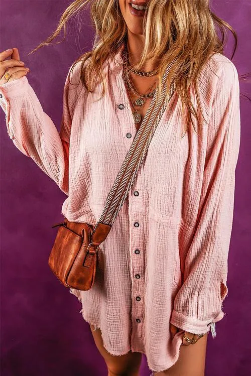 Unrestricted Button Up Long Sleeve Tunic Shirt