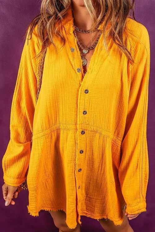Unrestricted Button Up Long Sleeve Tunic Shirt