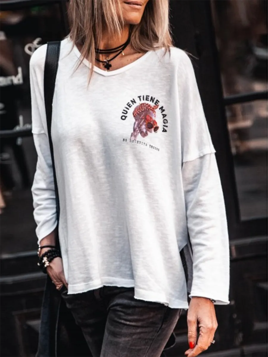 V-Neck Casual Long-Sleeved T-Shirt