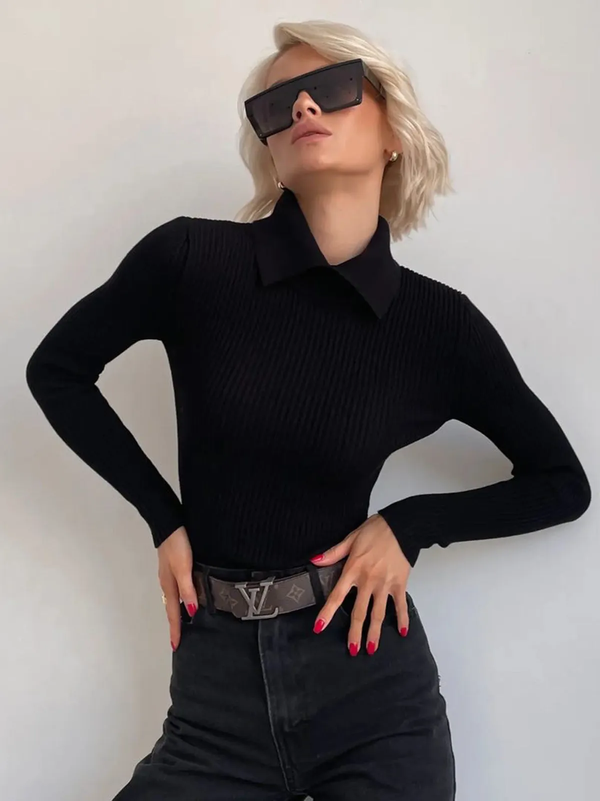 Vanilla Polo Long Trendy Sleeve Knit Top