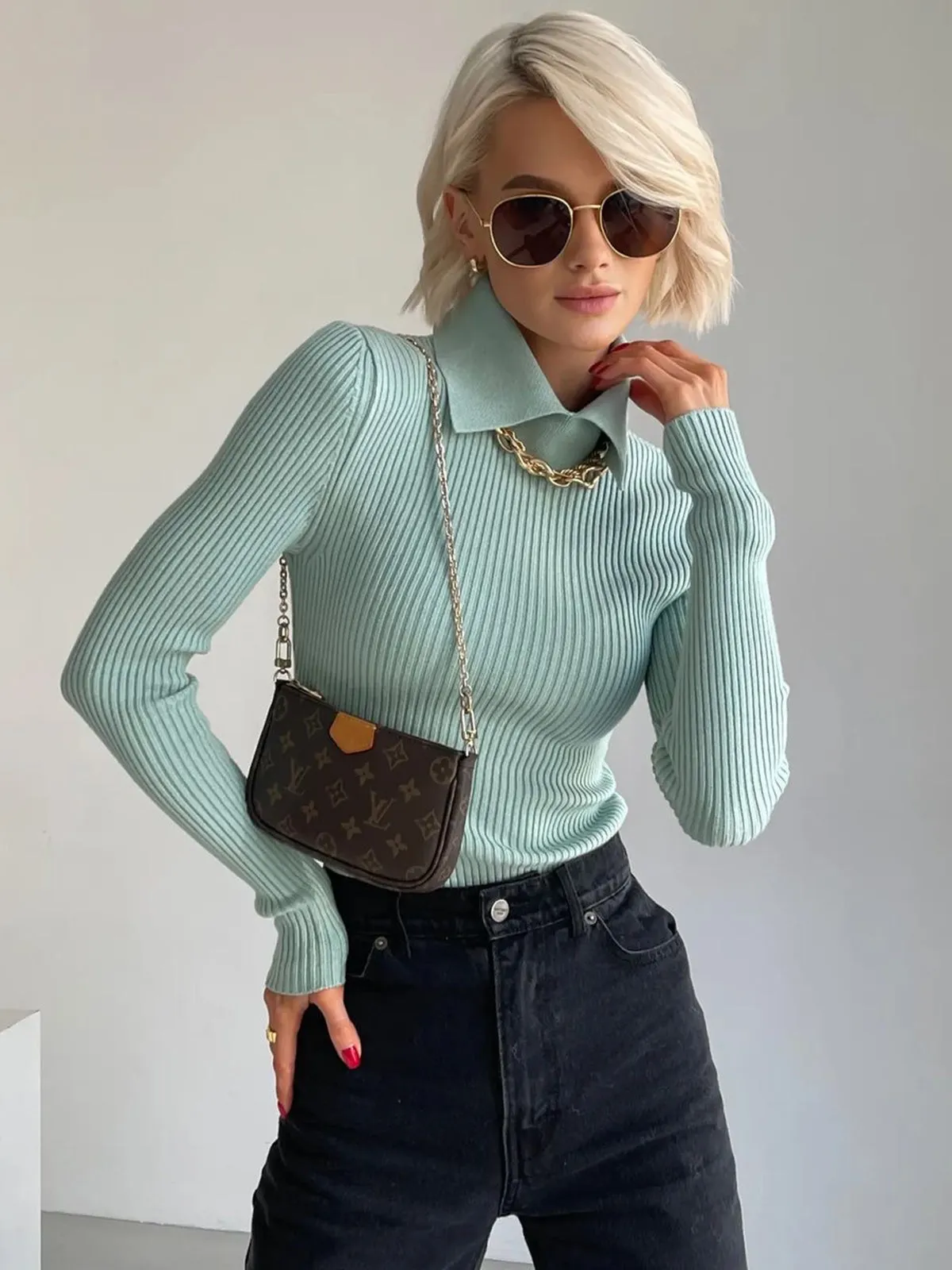 Vanilla Polo Long Trendy Sleeve Knit Top