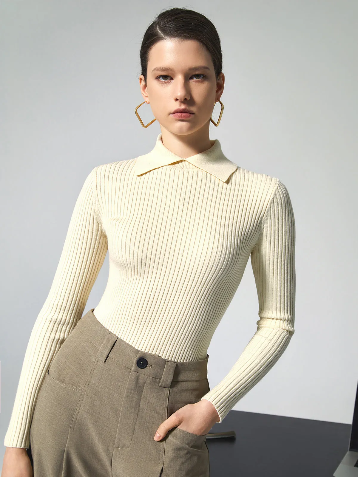 Vanilla Polo Long Trendy Sleeve Knit Top
