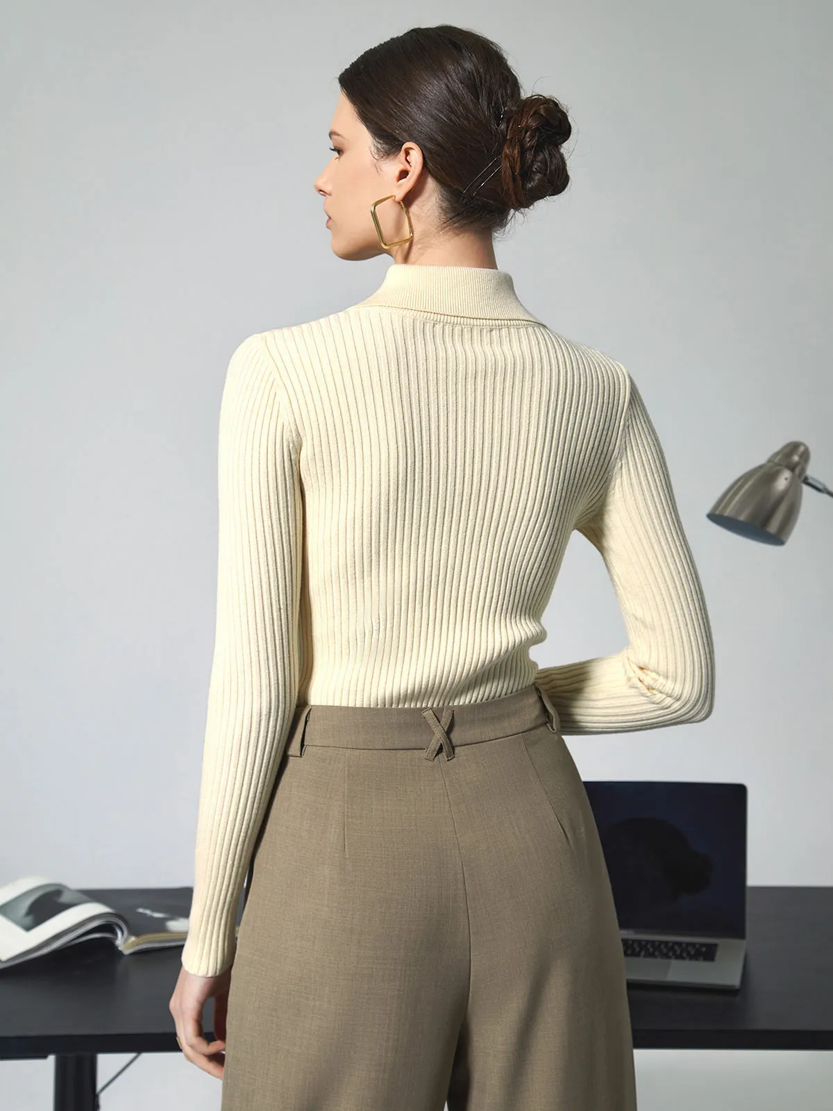 Vanilla Polo Long Trendy Sleeve Knit Top