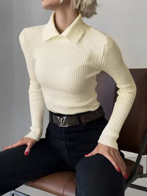 Vanilla Polo Long Trendy Sleeve Knit Top
