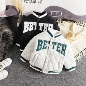 Warm Thick Children's Baseball Jacket for Little Boys - Black, White